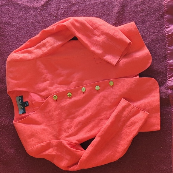 Linda Allard Ellen Tracy Red Linen 5 Button Suit Jacket Blazer 8 - Picture 1 of 5